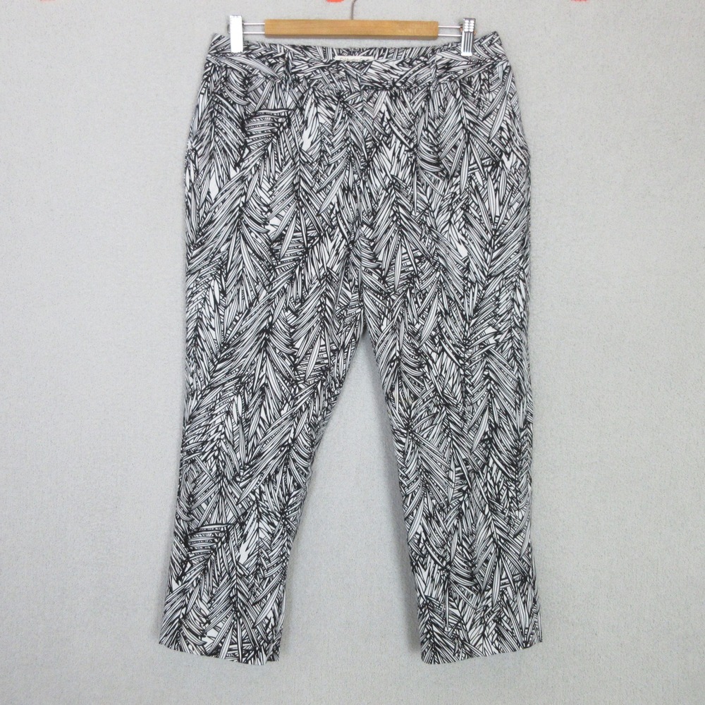 Coldwater Creek Cropped Pants Women 8 Black White Palm Leaf Print Stretch Cotton